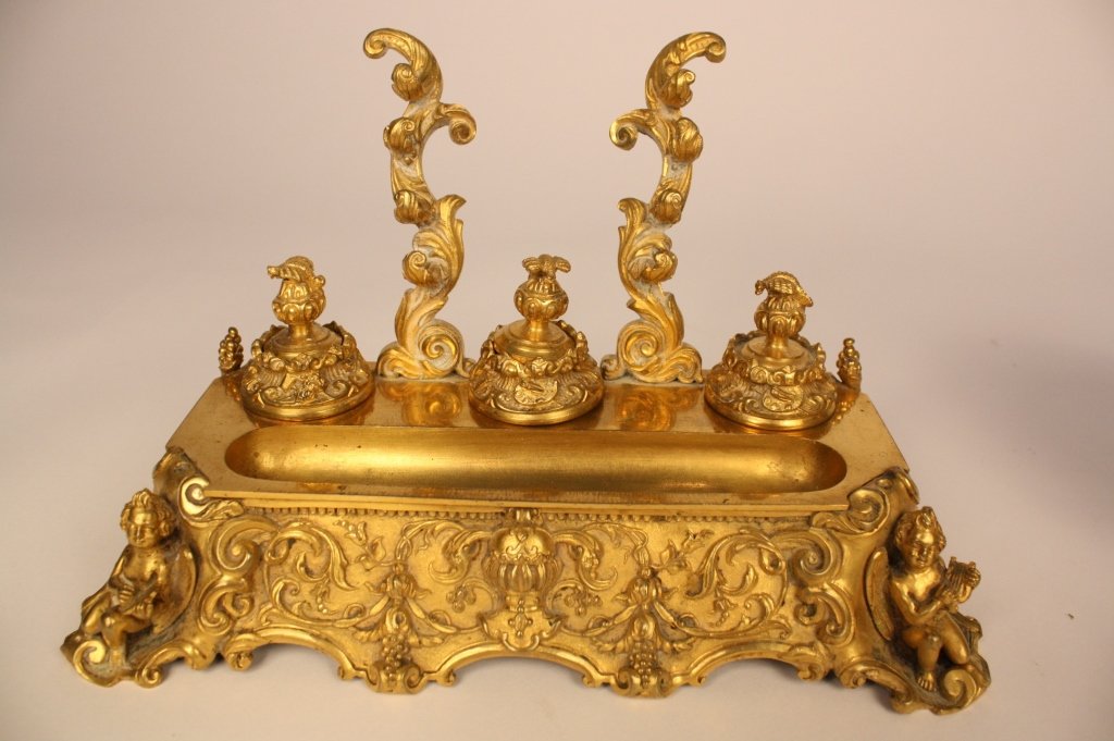 ROCOCO Antique Louis XV Style Brass Inkwell (1 of 5)