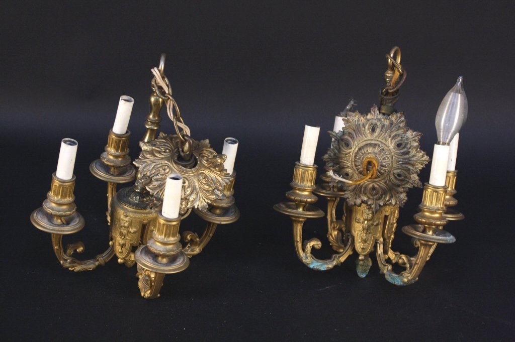 Pair of Vintage 4 Candle Solid  Brass Chandeliers (1 of 3)