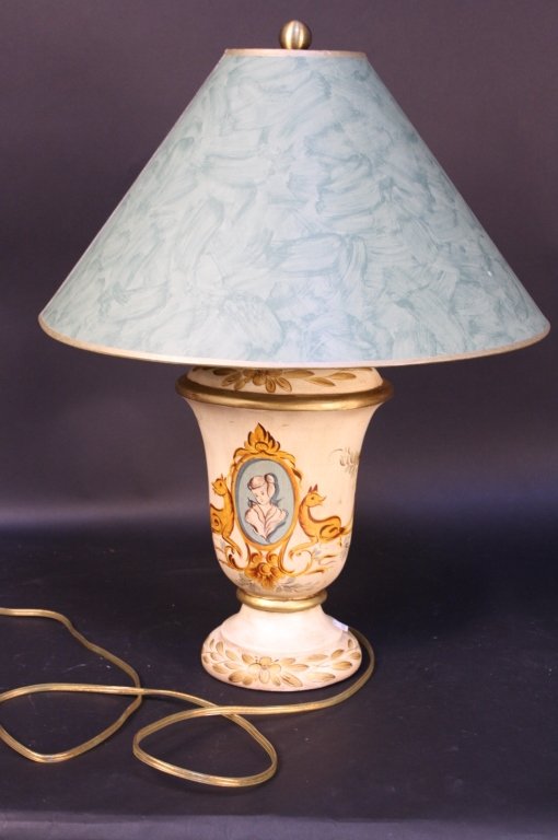 Painted Wood Lamp with floral and deer motif (1 of 3)