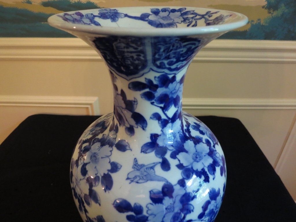 Blue and White Asian Hand Painted Vase (1 of 9)