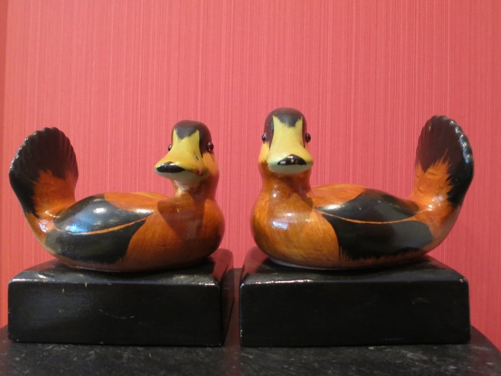 Mottahedeh Duck Book Ends: Pair signed Mottahedeh Duck Book Ends. Property of Bedford Estate.