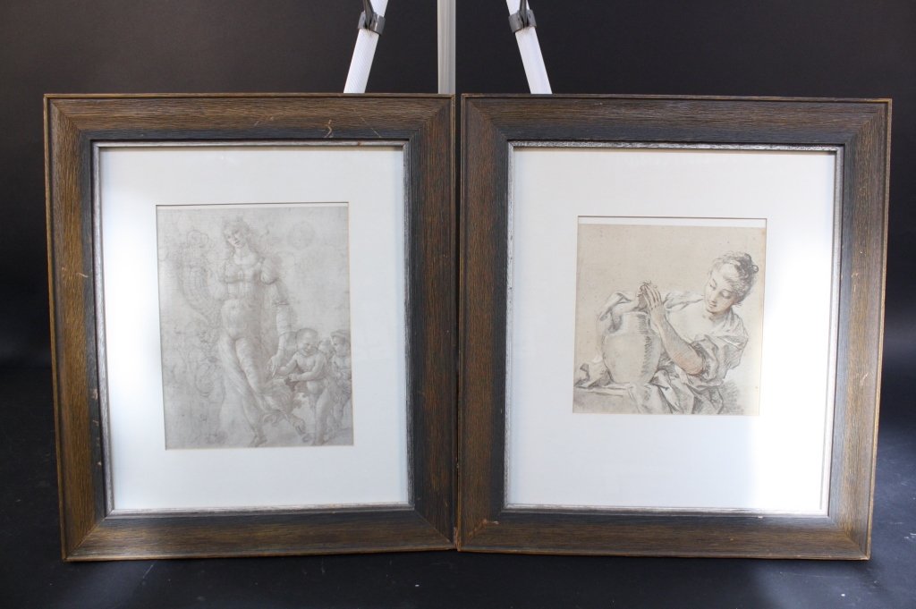 Pair Antique barn wood framed Italian prints (1 of 3)