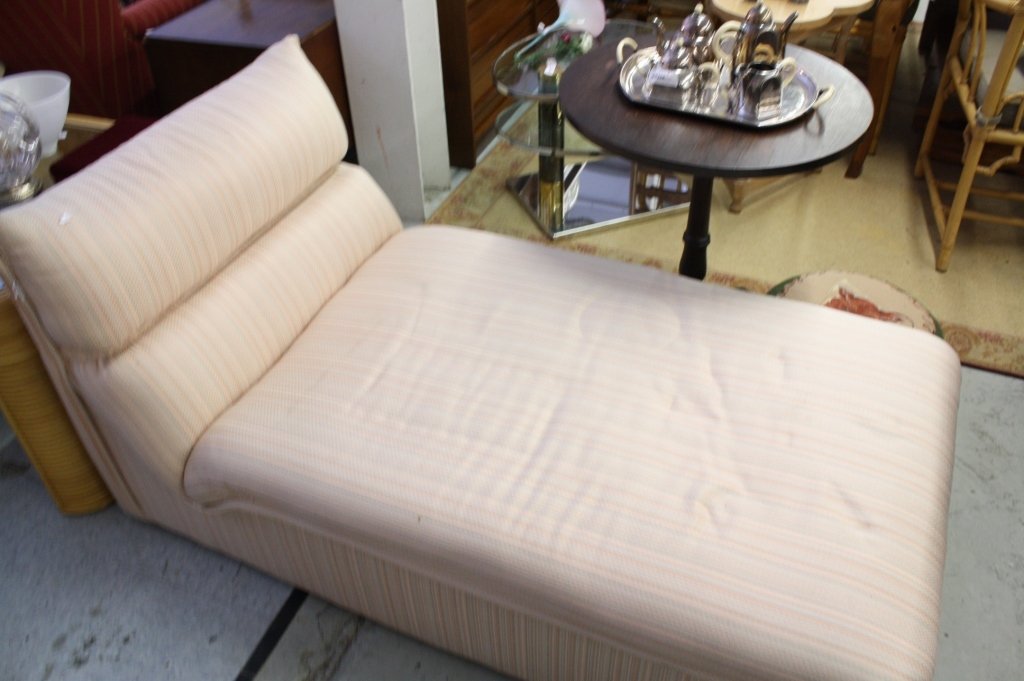 Upholstered 1970s Chaise Lounge: Upholstered Chaise Lounge Chair in 70's style. 60 inches length by 30 inches width. Property of Harrison Estate