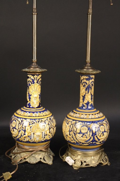 Pair Blue and Gold Painted Ceramic Lamps (1 of 6)