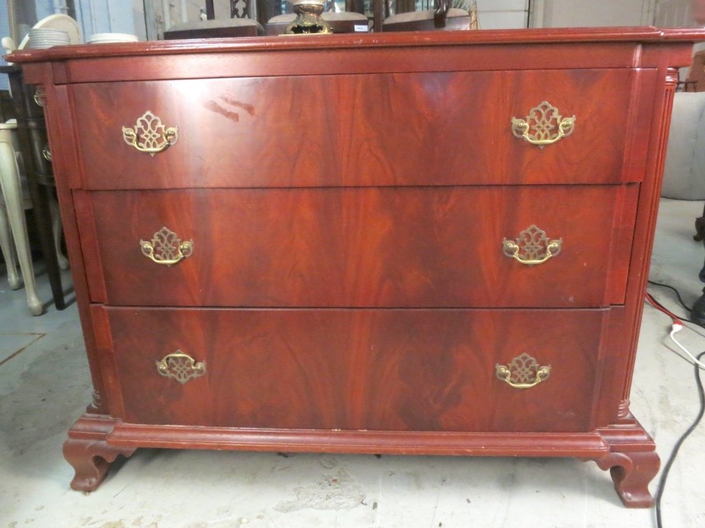 NORTHERN FURNITURE COMPANY Dresser: NORTHER FURNITURE COMPANY 3 Drawer Dresser with Ogee Bracket feet. Measures 35 inches hight by 45.5 Inches wide by 22 Inches Deep. Brass hardware. Property of a Bronxville Estate.