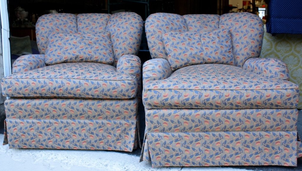 2 Wingback Swivel CARR&COMPANY armchairs w/stool (1 of 10)