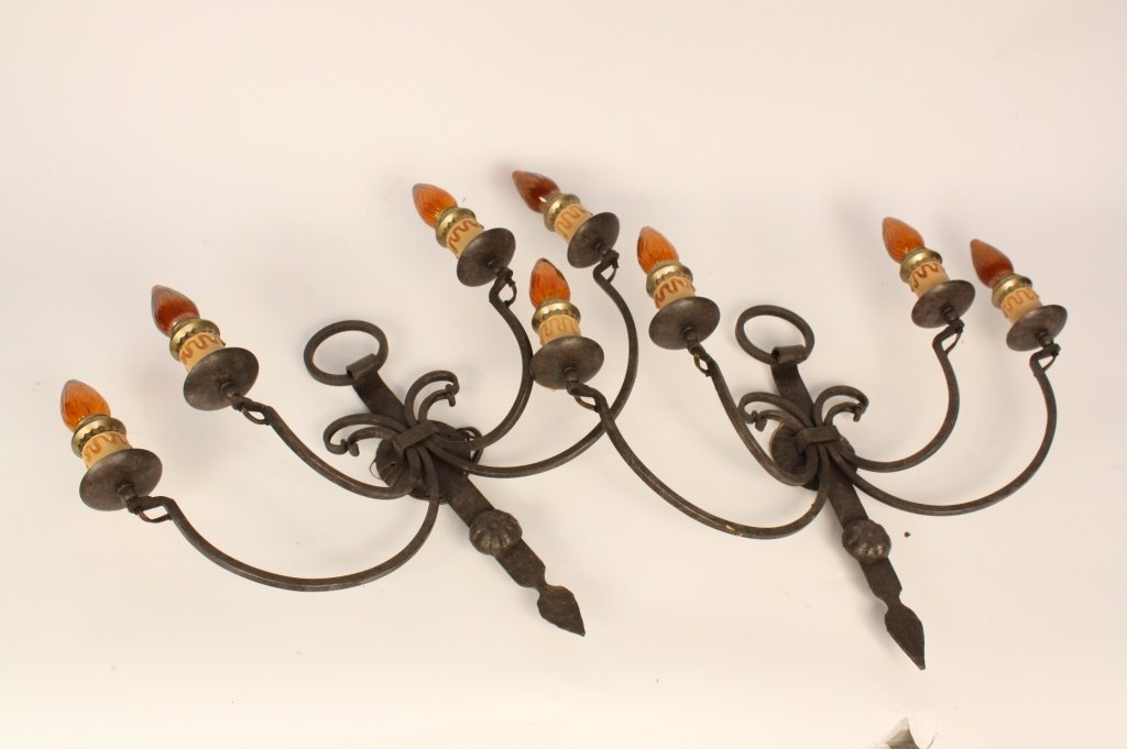 Pair of Wrought Iron Electric Candle Sconces (1 of 9)