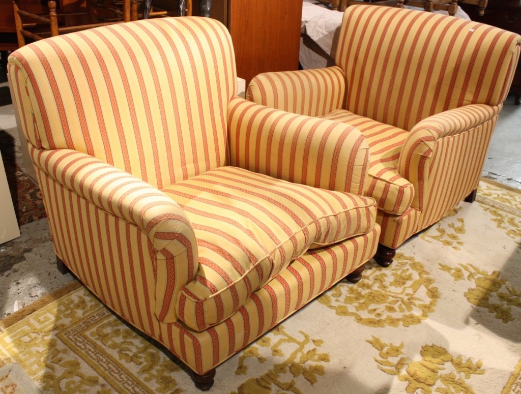 Pair of Red and Gold Striped Upholstery Arm Chairs (1 of 5)