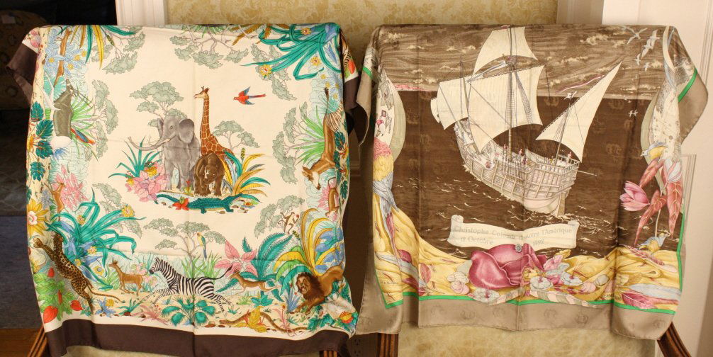 1 HERMES Silk Scarf 1 GUCCI silk scarf (1 of 10)