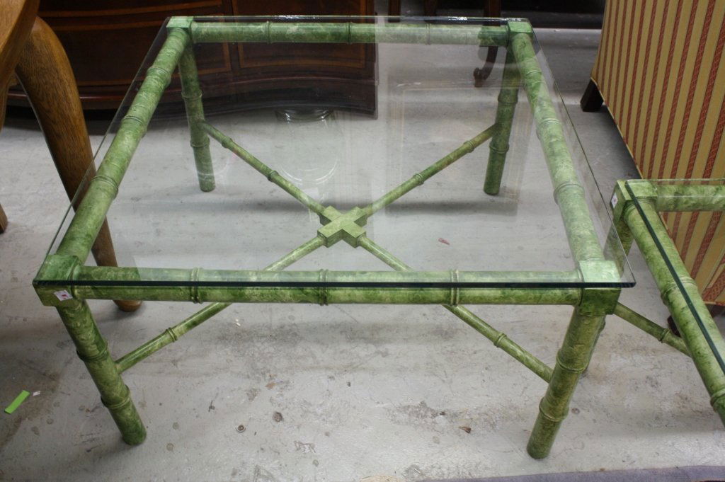 Pair Glass top Green Bamboo End Tables (1 of 4)