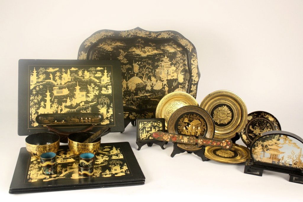 Chinoiserie Black Lacquer Group Lot (1 of 10)