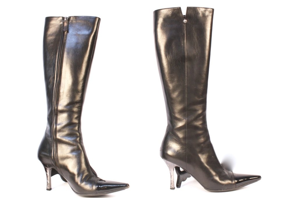 CHANEL Black Leather Boots with Silver Heel (1 of 8)
