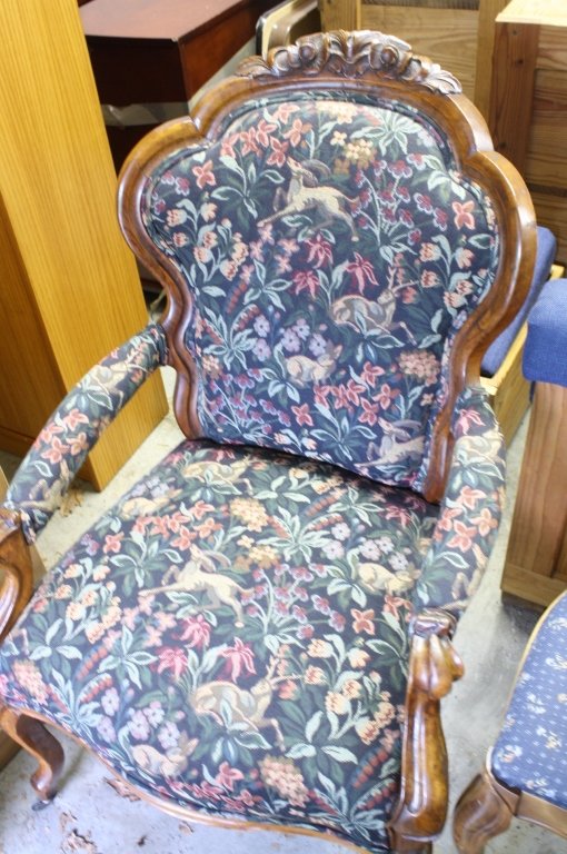 Pair Antique Carved Upholstered Arm Chairs (1 of 7)