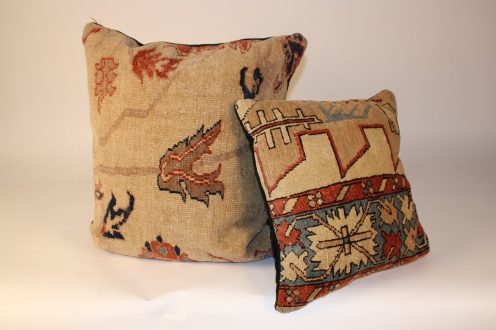Pair Antique Oriental Carpet Made Throw Pillows (1 of 3)