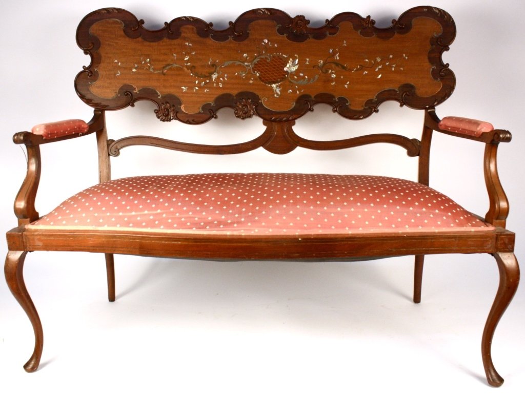 19thC Carved Painted Settee (1 of 9)