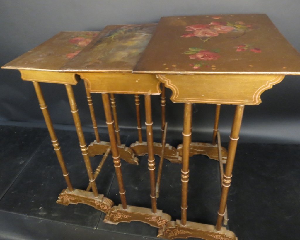 3 Hand painted copper Nesting Tables C.19th Centur (1 of 8)