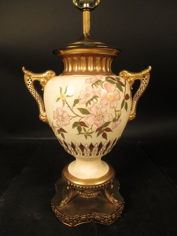 19thC Hand Painted Porcelain Lamp (1 of 6)