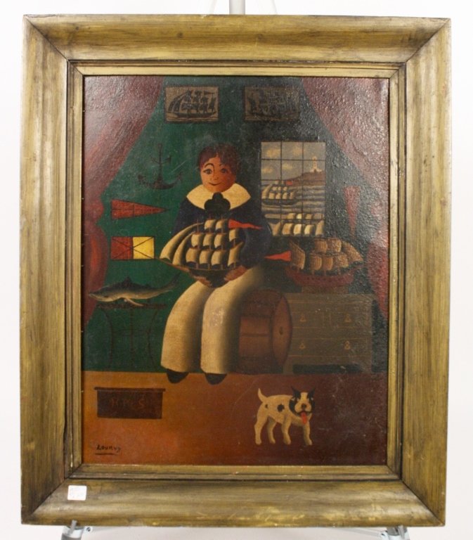 LOURVY 1920's Folk Art Oil on Tin (1 of 6)