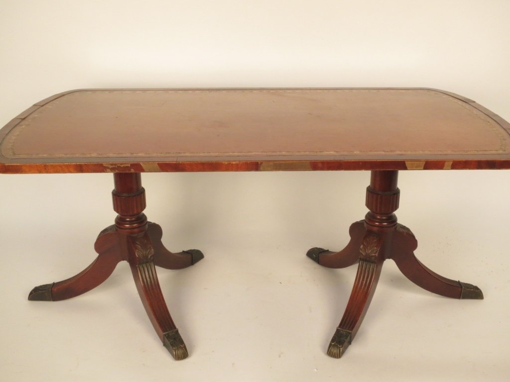 Double Pedestal Leather Top Coffee Table (1 of 7)