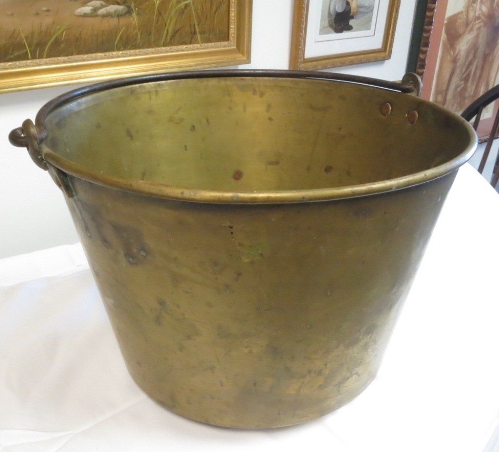 Vintage Brass Bucket signed illegibly (1 of 4)
