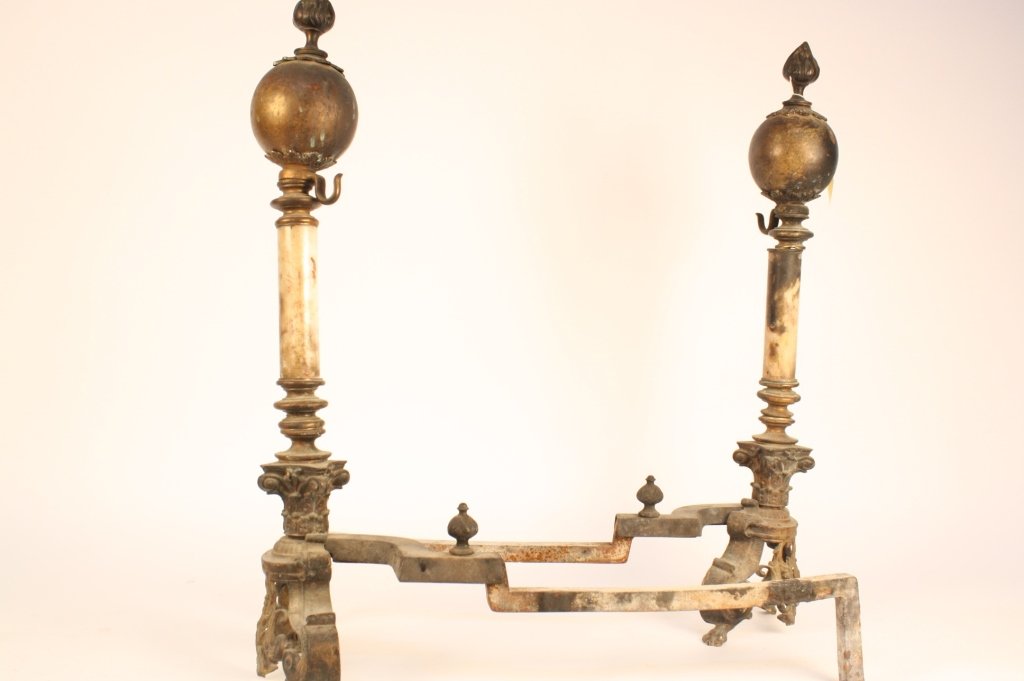 Antique Bronze, Marble,  and iron Andirons (1 of 6)