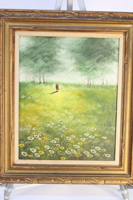 J. GERMANO Signed Oil painting of meadow scene (1 of 7)