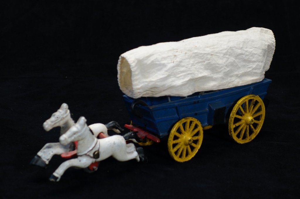 Antique painted metal horse drawn wagon toy (1 of 5)