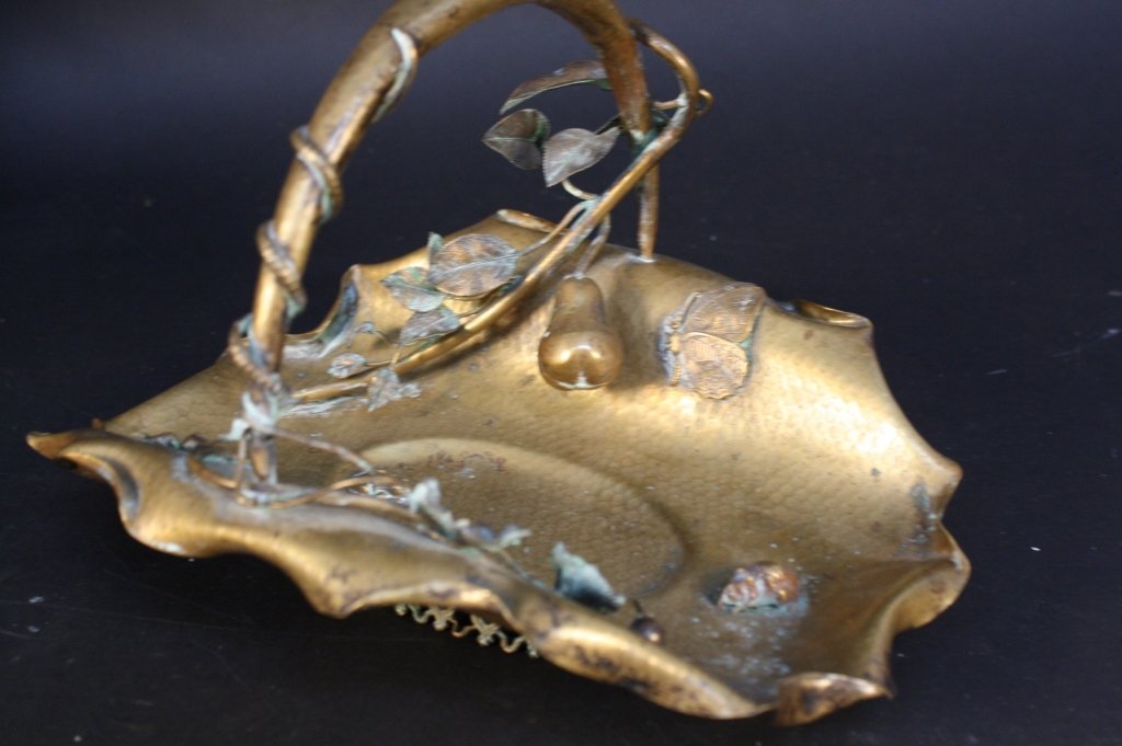 Antique Sculpted Brass Basket (1 of 6)