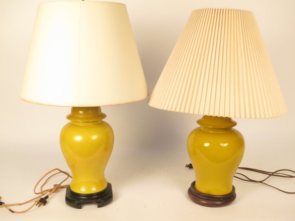 Pair of Yellow Ceramic Lamps. (1 of 4)