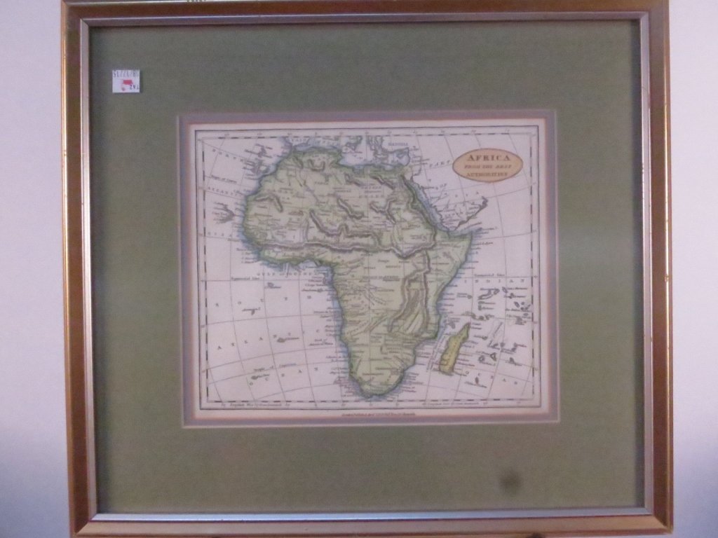 Map of Africa: Published in London on April 2nd, 1823 by T. Tegg III Cheapside, gold painted metal frame, professionally framed and matted, Central Africana Limited, P.O. Box 631, Blantyre Malawi, Central Africa, Te