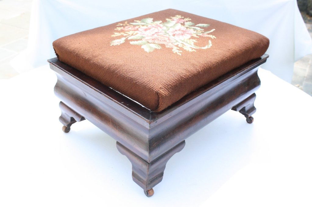 Empire Style 1950s Mahogany Needlepoint Foot Stool (1 of 7)