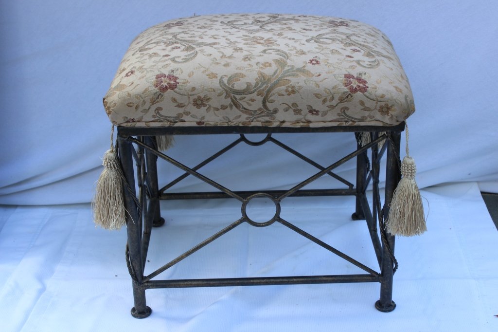 Upholstered Silk and Iron Foot Stool (1 of 4)