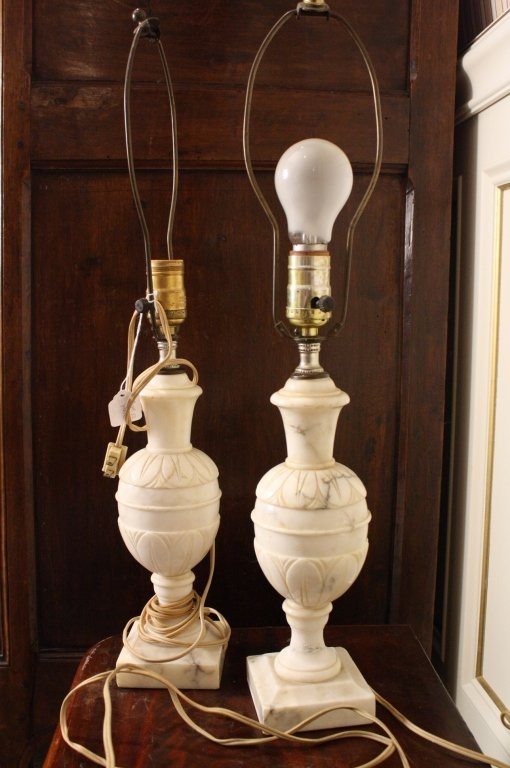 Pair White Alabaster Urn Form Lamps (1 of 4)