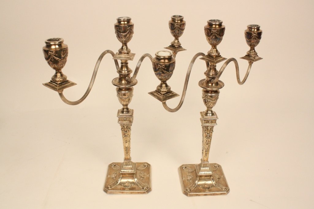 Pair Sterling Three  Arm Candlesticks (1 of 9)