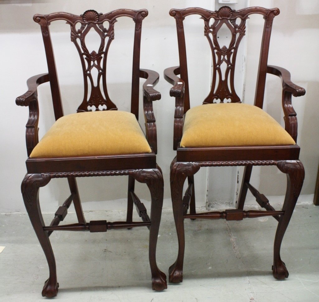 Pair of Chippendale Style Arm Chair Stools (1 of 6)