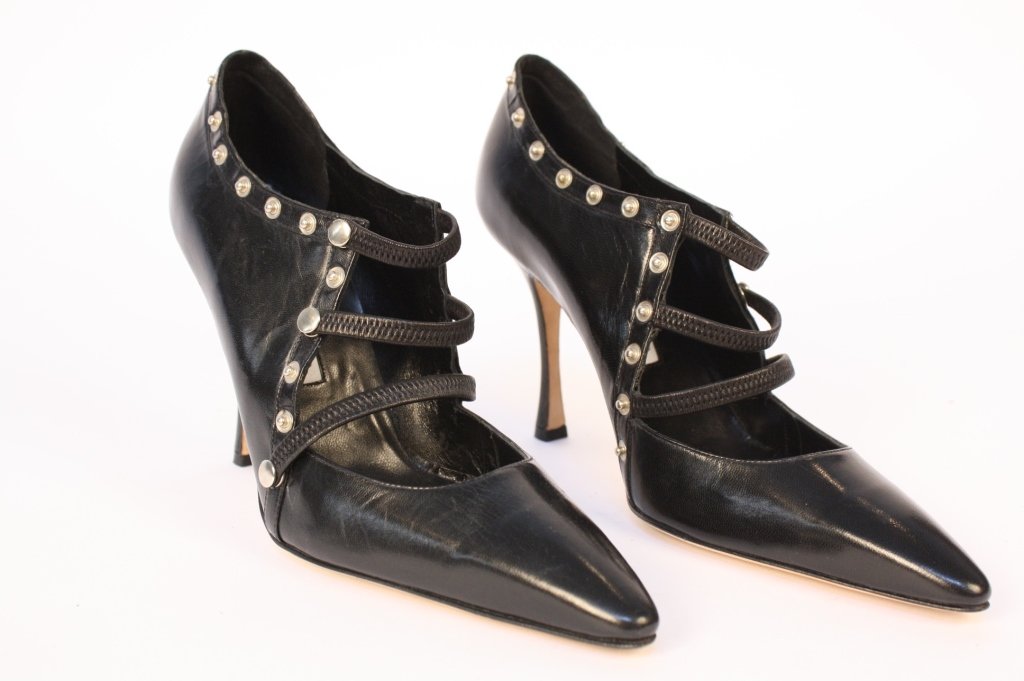 MANOLA BLAHNIK Black Ankle Boots with Studs: Size 38.5/8.5 USA. Worn once.