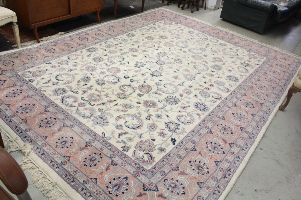 Cut pile Area Rug with Border and Fringe (1 of 5)