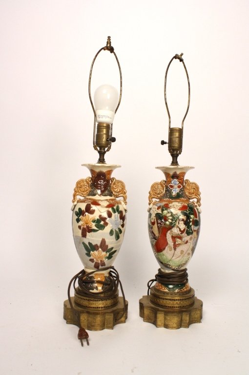Pair Japanese Satsuma Lamps circa 1900 (1 of 4)