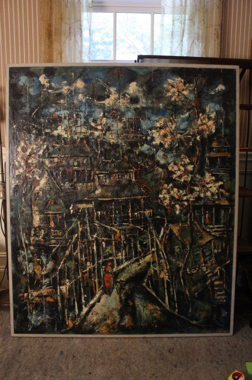 Large 1940's Abstract Oil on Canvas (1 of 6)