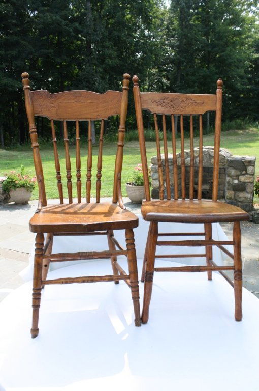 Pair Carved Spindleback Oak Dining Chairs (1 of 7)