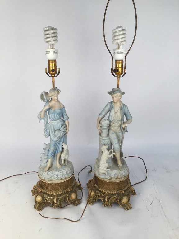Pair of Blue Bisque Lamps (1 of 4)