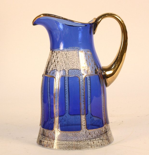 C. Early 1900s Bohemian Glass Gold Leafed Pitcher (1 of 10)