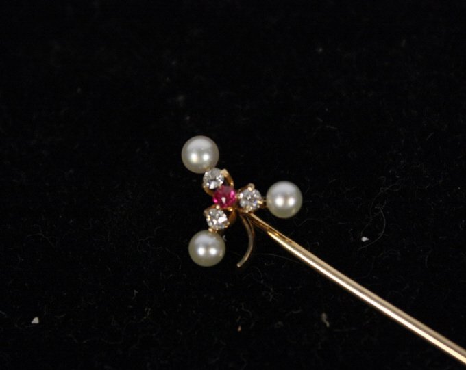 Antique Edwardian Gold Daimond Tie Hat Pin c. 1900 (1 of 3)