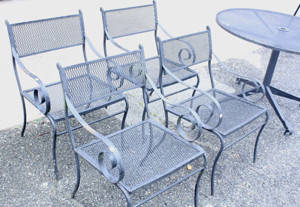 Vintage Black Wrought Iron Patio Set with umbrella (1 of 10)