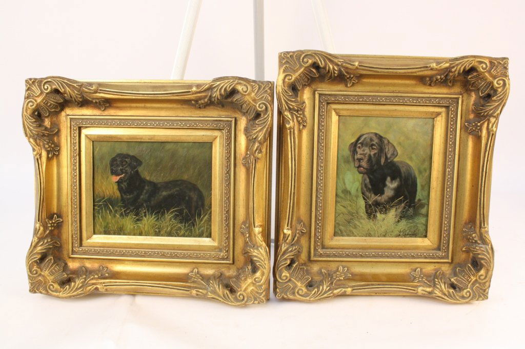 Pair L. CASSIDY Dog Oil Painting ornately framed (1 of 7)