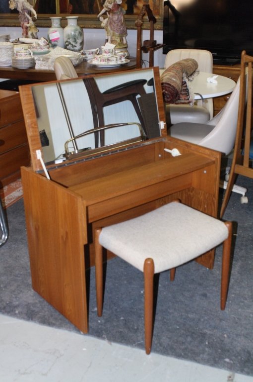 Mid Century Danish Teak Vanity and Stool c. 1970s (1 of 8)