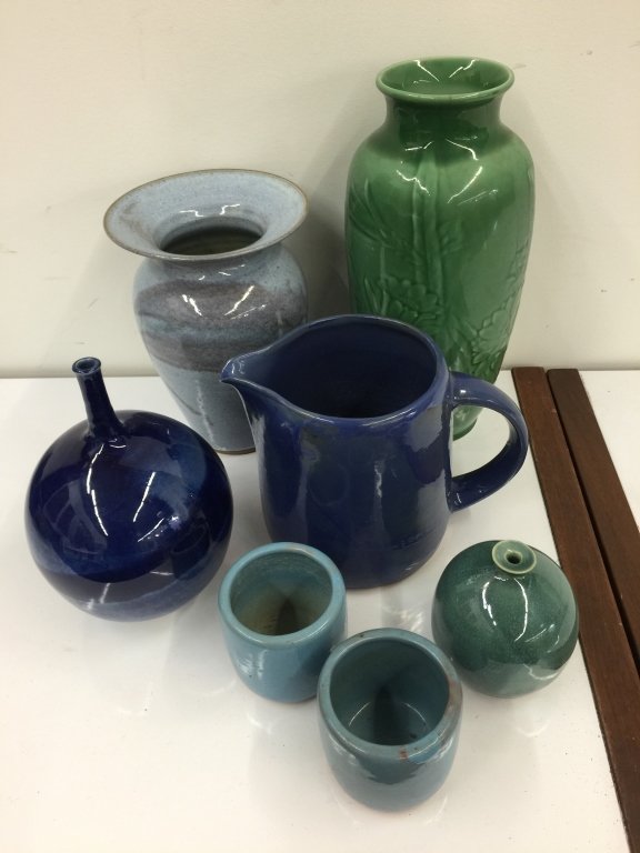 Mid Century Lot of 7 Assorted Pottery Vases (1 of 3)