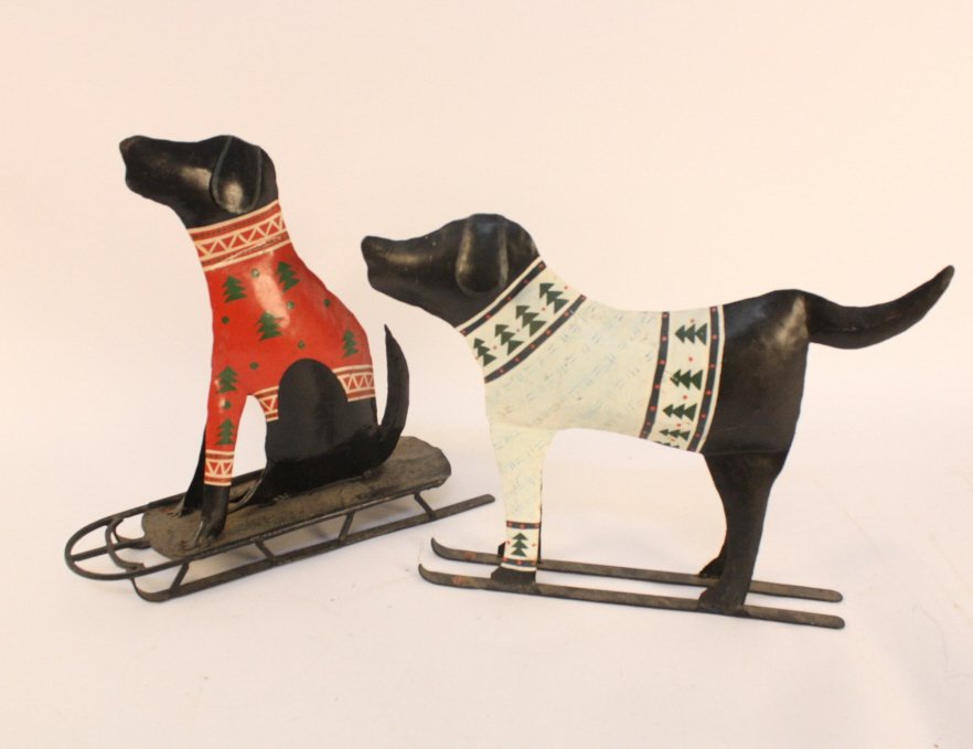 Folk art pair painted metal holiday dogs (1 of 9)