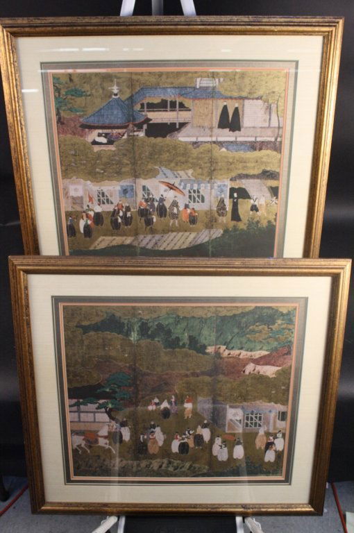 Pair Asian artworks ornately framed (1 of 4)
