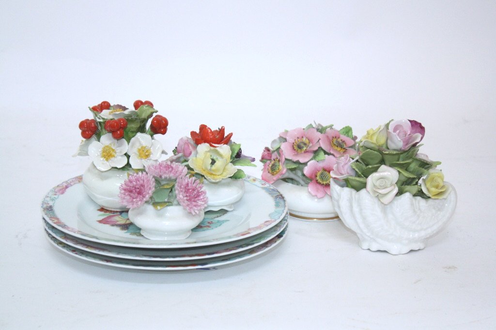 Group Lot of Ceramic Flowers and LIMOGES Plates (1 of 10)